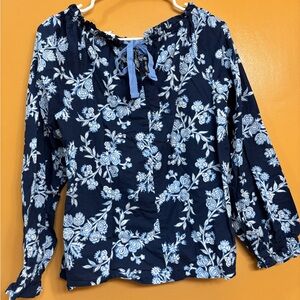 J. Crew Navy Blue Floral Blouse